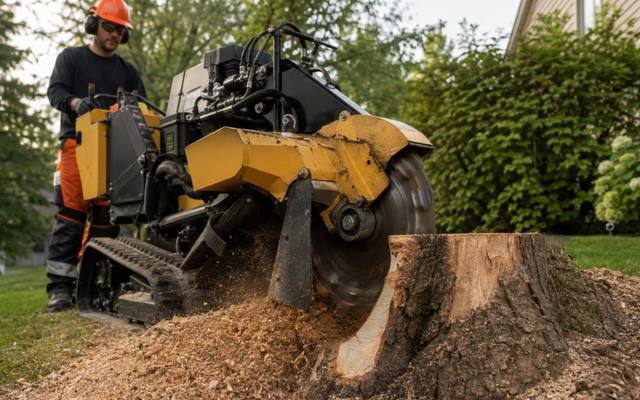 Stump grinder removing a tree stump below grade